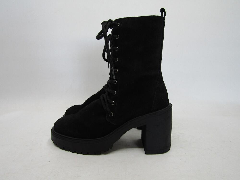 Free People Womens Size 38 EUR Black Suede Zip Laces Fashion Ankle Boots